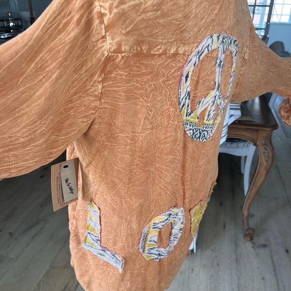 Peace and Love orange button down - Picture 2 of 5
